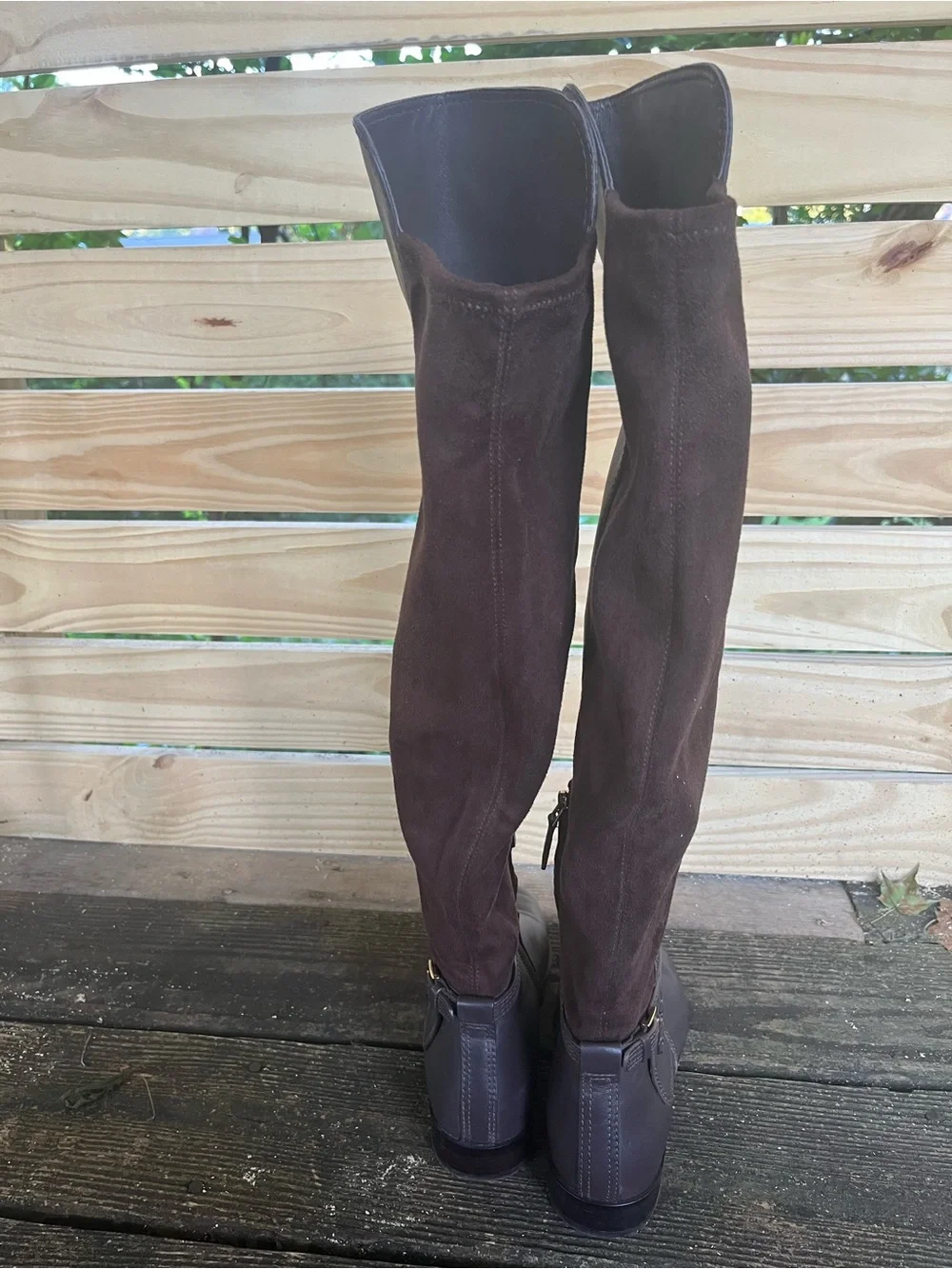 Tory Burch Wyatt Leather/Suede Over the Knee Riding Boots Brown Size 8